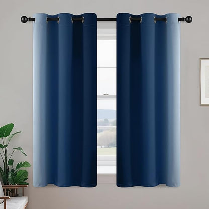 Yakamok Blue and Greyish White Ombre Curtains, Room Darkening Gradient Color Curtains for Bedroom, Light Blocking Thermal Insulated Window Drapes for Living Room(2 Panels, 42x54 Inch)