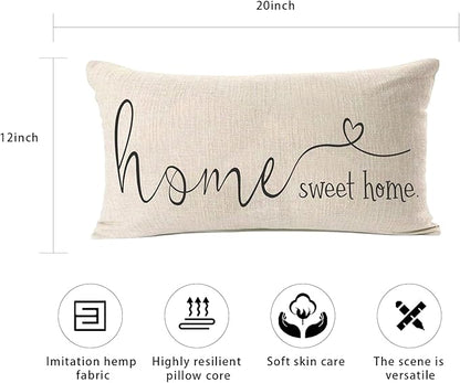 MFGNEH Home Sweet Home Quotes Farmhouse Pillow Covers 12x20 Inch,Farmhouse Decorative Lumbar Throw Pillow Case Cushion Cover,Housewarming Gift