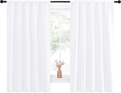 NICETOWN Bedroom Window Curtain Panels - Window Treatment Rod Pocket Drapes for Nursery (White, 2 Panels, 52" by 63")