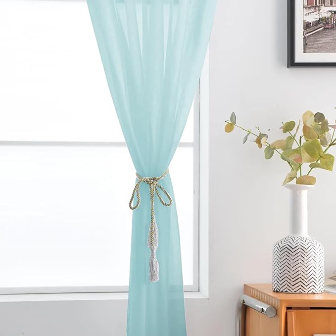 SpaceDresser Basic Rod Pocket Sheer Voile Window Curtain Panels Sky Blue 1 Pair 2 Panels 52 Width 63 Inch Long for Kitchen Bedroom Children Living Room Yard（Sky Blue, 52W x 63L）
