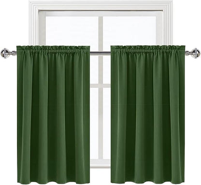 DWCN Blackout Curtains for Living Room Thermal Insulated, Energy Saving & Noise Reducing Bedroom Curtains, Olive Green, W 52x L 36 Inch, Set of 2 Rod Pocket Curtain Panels
