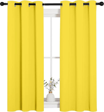 NICETOWN Window Curtain Panels, Thermal Insulated Solid Grommet Draperies/Drapes for Basement (Bright Yellow, 1 Pair, 34 by 54-inch)