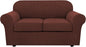 H.VERSAILTEX 3 Piece Stretch Sofa Covers for 2 Cushion Loveseat Couch Covers for Living Room Sofa Slipcovers (Base Cover Plus 2 Seat Cushion Covers) Thicker Jacquard Fabric (Medium Sofa, Burnt Brick)