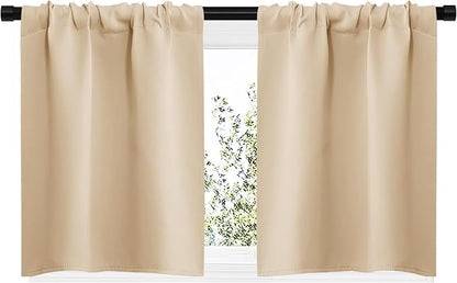 NICETOWN Blackout Room Darkening Curtains - Home Decoration Light & Noise Reducing Thermal Insulated Window Draperies with Rod Pocket Top (Biscotti Beige, Set of 2, 29 inches Wide x 20 inches Long)