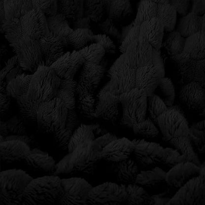 Puncuntex Black Throw Blanket 90"×90" inches Fuzzy 3D Jacquard Decorative Flannel Fleece Super Soft Plush Cozy Blanket for Couch Sofa Chair Lightweight