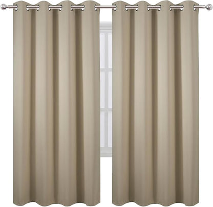 LEMOMO Blackout Curtains 66 x 72 Inch Long Beige Curtains Set of 2 Panels Room Darkening Curtains for Bedroom and Living Room