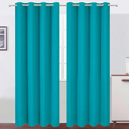 LEMOMO Blackout Curtains 52 x 90 Inch Long Teal Curtains Set of 2 Panels Room Darkening Curtains for Bedroom and Living Room