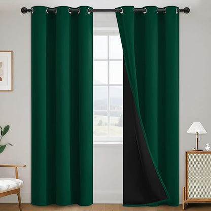 SimpleHome 100% Blackout Curtains for Bedroom,Thermal Insulated Dark Green Grommet Window Drapes Room Darkening Curtains for Living Room with Black Back,38 x 84 Inch,2 Panels
