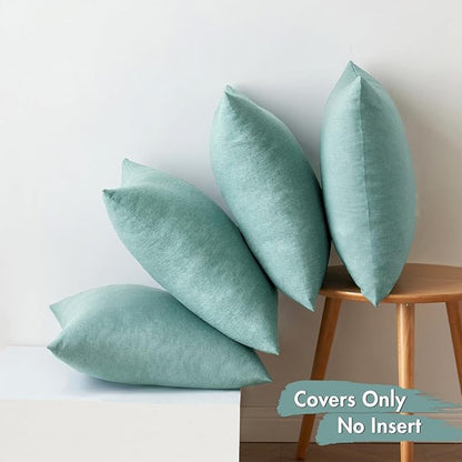 MIULEE Pack of 4 Decorative Outdoor Throw Pillow Covers Linen Waterproof Pillow Covers Spring Farmhouse Cushion Cases for Patio Garden Tent Balcony Couch Sofa 16x16 inch Teal