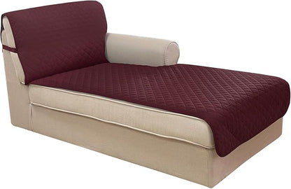 U-NICE HOME Sectional Couch Cover for Dogs Pets Chaise Lounge Reversible Sofa Cover Furniture Protector with Elastic Adjustable Strap, Burgundy/Tan
