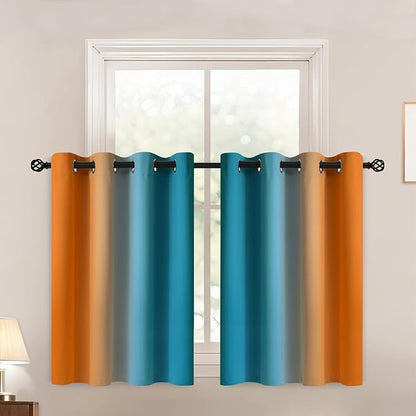 Yakamok Ombre Orange and Blue Curtains for Bedroom, Gradient Room Darkening Curtains, Grommet Thermal Insulated Light Blocking Window Drapes/Curtain for Living Room,52 x 36 Inch,2 Panels