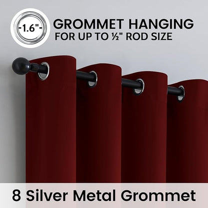 SimpleHome 100% Blackout Curtains for Bedroom,Thermal Insulated Burgundy Red Grommet Window Drapes Room Darkening Curtains for Living Room with Black Back,52 x 96 Inch,2 Panels