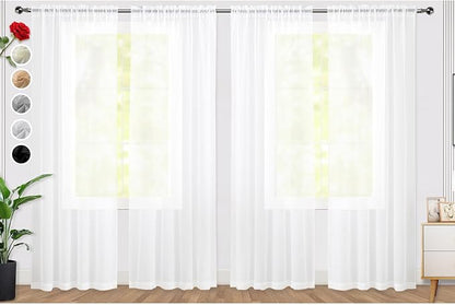SpaceDresser Sheer White Curtains 4 Panels Rod Pocket Semi-Sheer Curtain 108 Inches Long Light Filtering Voile Window Drapes for Bedroom Living Room Kitchen, Each 52W x 108L