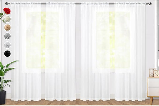 SpaceDresser Sheer White Curtains 4 Panels Rod Pocket Semi-Sheer Curtain 90 Inches Long Light Filtering Voile Window Drapes for Bedroom Living Room Kitchen, Each 52W x 90L