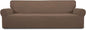 Easy-Going Stretch 4 Seater Sofa Slipcover 1-Piece Sofa Cover Furniture Protector Couch Soft with Elastic Bottom for Kids, Polyester Spandex Jacquard Fabric Small Checks Brown