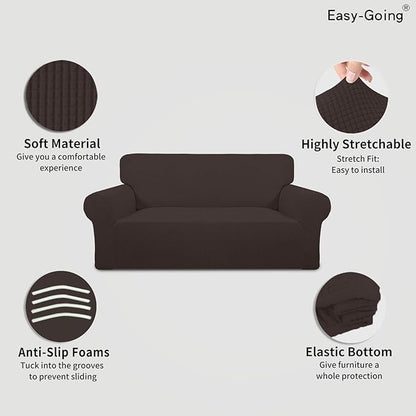 Easy-Going Stretch Oversized Loveseat Slipcover 1-Piece Sofa Cover Furniture Protector Couch Soft with Elastic Bottom for Kids Polyester Spandex Jacquard Fabric Small Checks Chocolate