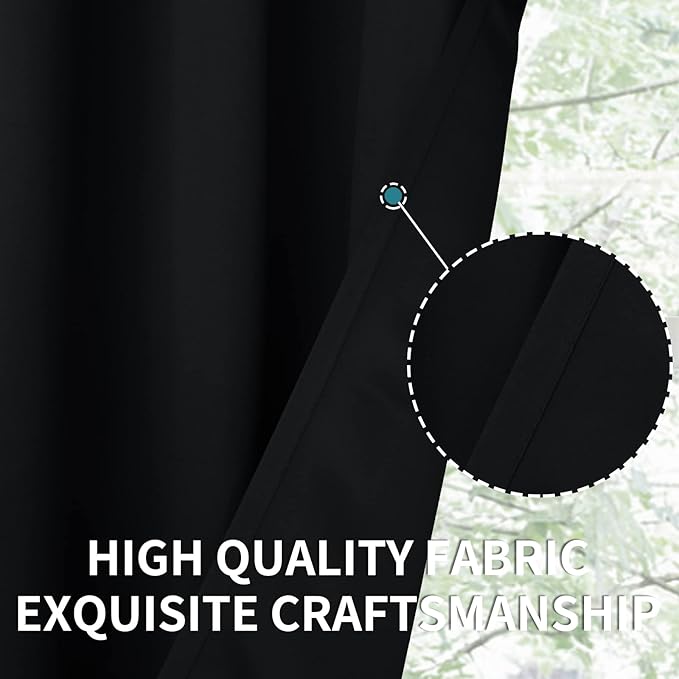 BGment Black Short Blackout Curtains for Small Windows, 38 x 45 Inch Thermal Insulated Tier Set of 2 Panels Sun Blocking Drapes for Kitchen Bedroom