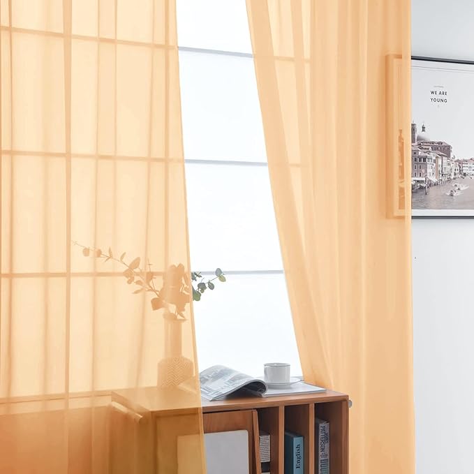 SpaceDresser Basic Rod Pocket Sheer Voile Window Curtain Panels White 1 Pair 2 Panels 42 Width 45 Inch Long for Kitchen Bedroom Children Living Room Yard(Beige,42 W x 45 L)