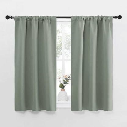 NICETOWN Window Curtains Blackout Drapes - Thermal Insulated Solid Rod Pocket Blackout Curtains/Draperies for Living Room (Sage Green, One Pair, 34 by 40-Inch)