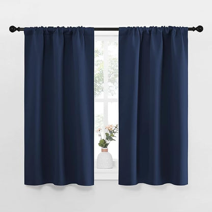 NICETOWN Kitchen Curtains, Short Blackout Curtains & Drapes, Thermal Insulated Rod Pocket Window Treatment Draperies for Nursery (Navy, 29" x 40", Set of 2)