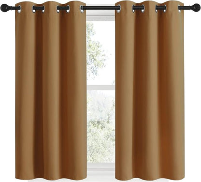 NICETOWN Sleek Blackout Curtains 48 inches Length for Small Windows, Noise Reducing and Block Draft Panels for Door Doorway Laundry Office Luxury Decor Theme (2 Panels, Gold Brown, W34 x L48 -Inch)