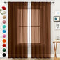 SpaceDresser Sheer Voile Window Treatment Rod Pocket Curtain Panels for Kitchen Bedroom Living Room Drapes Sunlight Filtering Privacy Semi Home Decor Assorted (Brown, 52 W x 63 L)