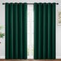 Yakamok Blackout Curtains Room Darkening Thermal Insulated Window Panels,Solid Grommet Top Drapes for Bedroom/Living Room(62Wx84L, Dark Green, 2 Panels)