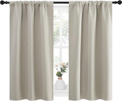 NICETOWN Blackout Curtains for Living Curtains, Room Darkening Window Curtain Panels, Easy-Care Solid Thermal Insulated Draperies/Drapes for Daughter Room (Natural, 2 Panels, 34 by 45)