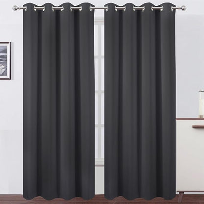 LEMOMO Blackout Curtains 52 x 84 inches Long Dark Grey Curtains Set of 2 Panels Thermal Insulated Room Darkening Curtains for Bedroom