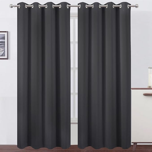 LEMOMO Blackout Curtains 52 x 108 inch/Dark Grey Curtains Set of 2 Panels/Thermal Insulated Room Darkening Bedroom Curtains