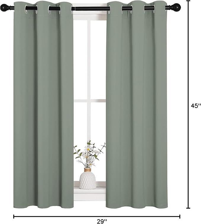 NICETOWN Bedroom Curtain Panels Blackout Draperies, Thermal Insulated Solid Grommet Blackout Curtains/Drapes (1 Pair, 29 by 45 inches, Greyish Green)