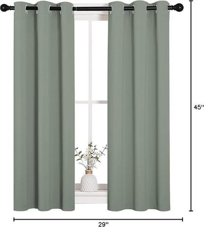 NICETOWN Bedroom Curtain Panels Blackout Draperies, Thermal Insulated Solid Grommet Blackout Curtains/Drapes (1 Pair, 29 by 45 inches, Greyish Green)