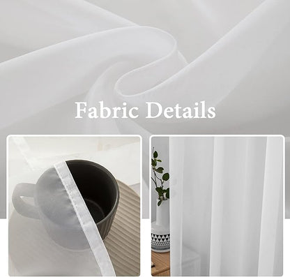 MIULEE 2 Panels Solid Color White Sheer Window Curtains Elegant Window Voile Panels/Drapes/Treatment for Bedroom Living Room (54 X 60 Inches White)