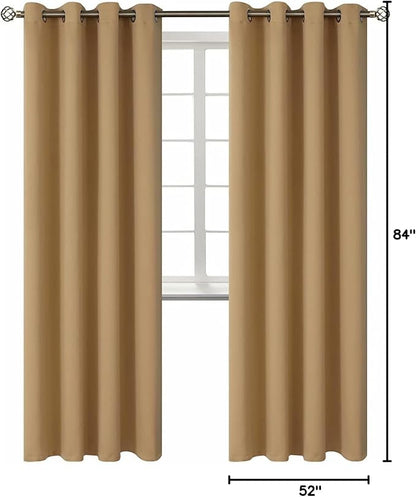 BGment Blackout Curtains for Living Room - Grommet Thermal Insulated Room Darkening Curtains for Bedroom, 2 Panels of 52 x 84 Inch, Khaki