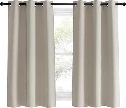 NICETOWN Kitchen Curtains, Short Curtains for Bedroom Windows, Natural, 42" W by 60" L, 1 Pair, Thermal Insulated Room Darkening Curtain Panels for Girls Room, Cafe