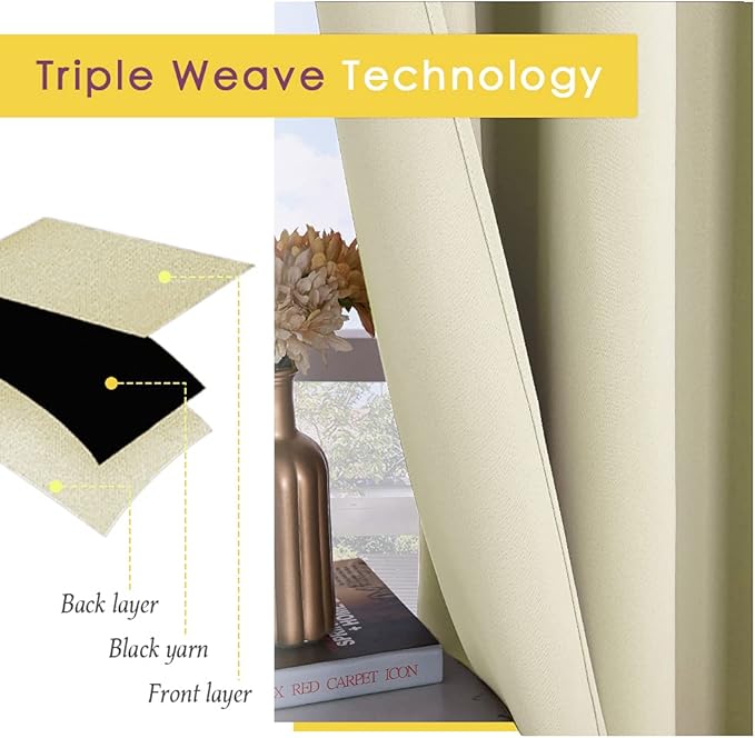 NICETOWN Blackout Beige Curtains and Drapes, Beigs, Set of 2, W34 x L40, Window Treatment Thermal Insulated Solid Grommet Blackout Draperies for Kitchen/Cafe