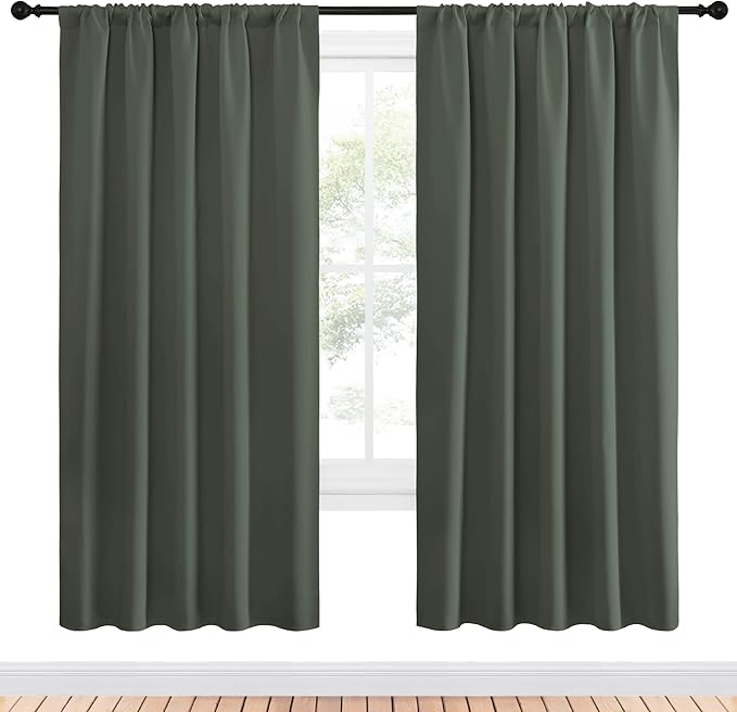 NICETOWN Bedroom Curtains Blackout Draperies - All Season Thermal Insulated Solid Rod Pocket Top Blackout Curtains/Drapes for Kid's Room (Dark Mallard, 1 Pair, 52 x 72 Inch)