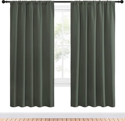 NICETOWN Bedroom Curtains Blackout Draperies - All Season Thermal Insulated Solid Rod Pocket Top Blackout Curtains/Drapes for Kid's Room (Dark Mallard, 1 Pair, 52 x 72 Inch)