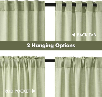 MIULEE Sage Green Kitchen Curtains 24 Inch Length 2 Panels, Soft Thick Linen Textured Semi Sheer Light Filtering Short Cafe Tier Curtains for Small Half Window Bathroom Laundry Back Tab Rod Pocket