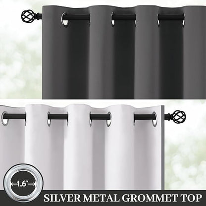 Yakamok 100% Blackout Curtain Panels 84 inches Cold and Light Blocking Drapes for Nursery, 2 Thick Layers Thermal Insulated Draperies (2 Pieces, 50 Wide Each Panel, Charcoal Grey/White Backing)