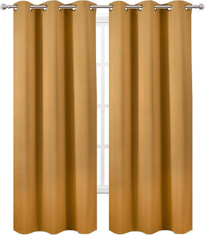 LEMOMO Mustard Yellow Thermal Blackout Curtains/38 x 84 Inch/Set of 2 Panels Room Darkening Curtains for Bedroom