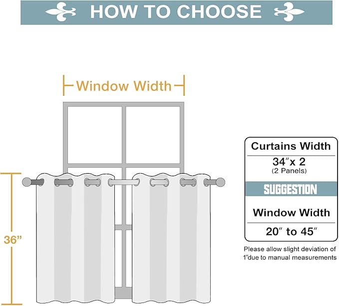 ChrisDowa Small Window Curtains for Kitchen and Bedroom - Grommet Short Thermal Insulated Room Darkening Curtains (2 Panels, Stone Blue, 34 x 36 Inch)