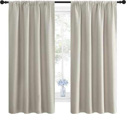 NICETOWN Blackout Curtains for Living Room, Darkening Window Curtain Panels, Easy-Care Solid Thermal Insulated Draperies/Drapes for Daughter Room (Natural, 2 Panels, 42 by 63)
