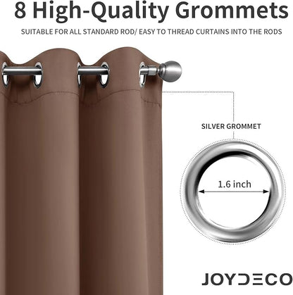 Joydeco Blackout Curtains 63 Inch Length 2 Panels Set, Thermal Insulated Long Curtains & Drapes 2 Burg, Room Darkening Grommet Drapes for Bedroom Living Room Windows (W42 x L63 Inch, Brown)