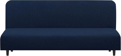 U-NICE HOME Stretch Futon Cover Armless Bed Slipcover - Soft Jacquard Fabric Washable for Pet Friendly, Navy