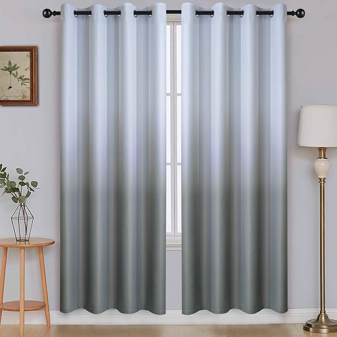 SimpleHome Ombre Room Darkening Curtains for Boys Bedroom, Gradient Grey White to Gray Light Blocking Thermal Insulated Grommet Window Curtains/Drapes for Living Room,2 Panels, 52x72 inches Length