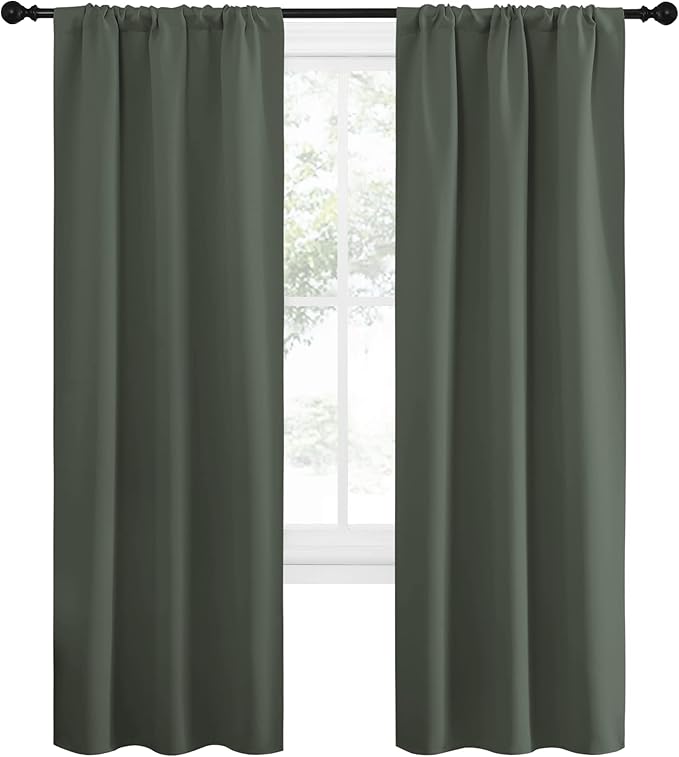 NICETOWN Bedroom Curtains Blackout Draperies - All Season Thermal Insulated Solid Rod Pocket Top Blackout Curtains/Drapes for Kid's Room (Dark Mallard, 1 Pair, 34 x 72 Inch)