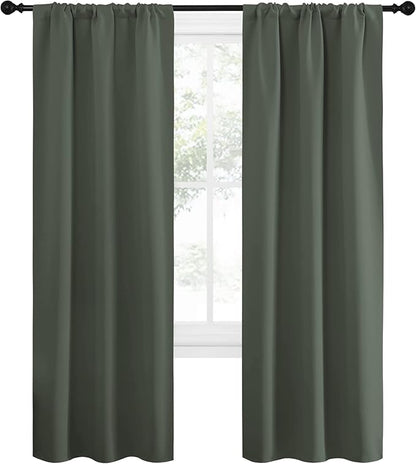 NICETOWN Bedroom Curtains Blackout Draperies - All Season Thermal Insulated Solid Rod Pocket Top Blackout Curtains/Drapes for Kid's Room (Dark Mallard, 1 Pair, 34 x 72 Inch)