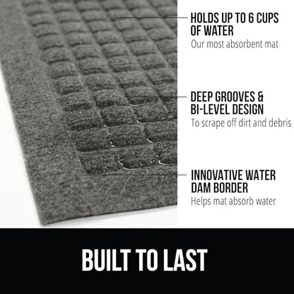 GORILLA GRIP® Ultra Absorbent Front Door Mat Outside Entrance, 47x35, Traps Dirt and Moisture, HydroABSORB Indoor Outdoor Doormat Holds Up to 6 Cups Water, Stain and Fade Resistant Welcome Mat, Grey