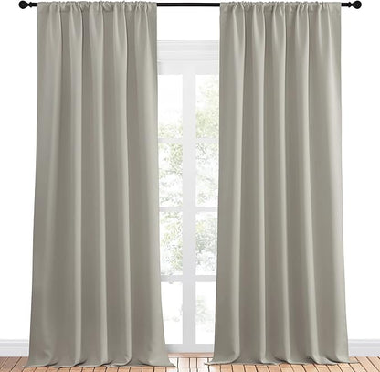 NICETOWN Blackout Curtains for Living Curtains, Room Darkening Window Curtain Panels, Easy-Care Solid Thermal Insulated Draperies/Drapes for Daughter Room (Natural, 2 Panels, 52 by 95)